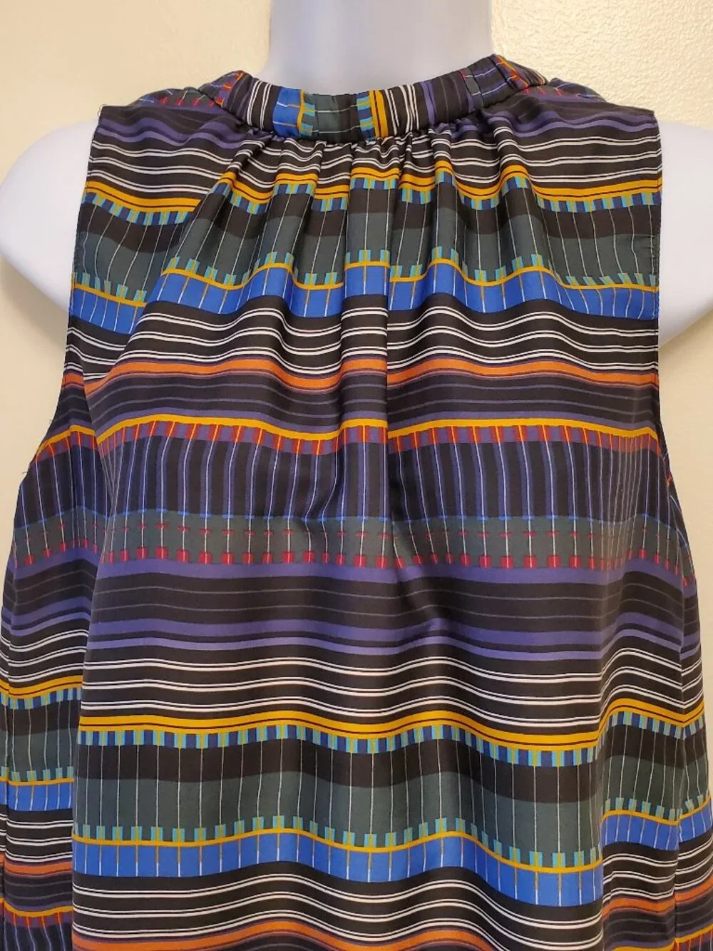 LOFT Festival Striped Multi-Color Tie Back High Neck Sleeveless Top Blouse - SP - Picture 4 of 12